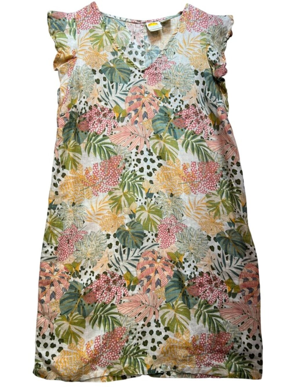 C&C California Womens Eruo Summer Linen Shift Dress Sz XS Multi Tropical Floral